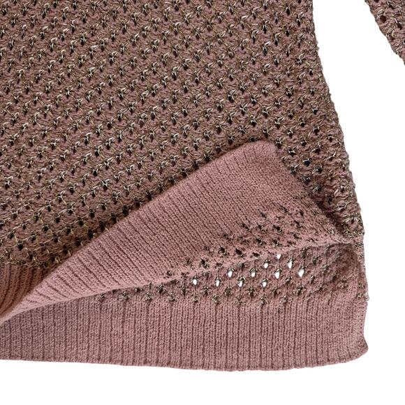 New INC Pointelle Pale Mauve Gold Sweater Women's XL Metallic V Neck Open Stitch - Picture 11 of 14